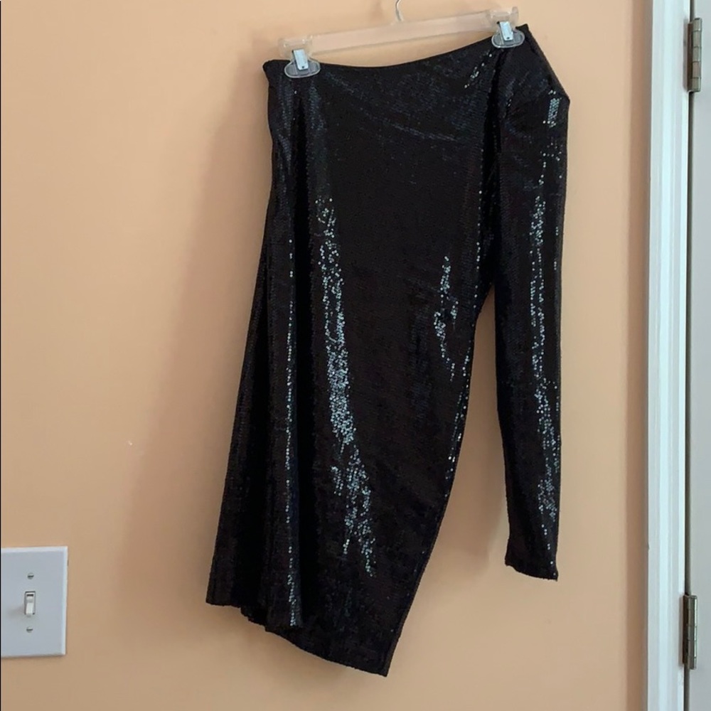 BCBG mini black one shoulder dress